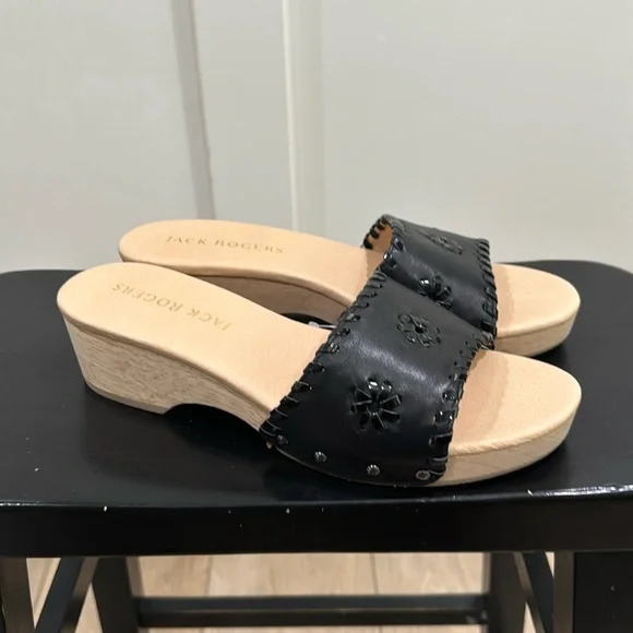 Jack Rogers Leather Breaker Clog Sandals Black - size 9 Medium - Picture 1 of 9